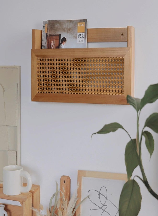 FRIADE Wall Magazine Rack with PE Rattan Grid,Size 17.3" x 4" x 9.4",File Holder For Entryway,Living Room,Waiting Room,Kids’ room,Office(Retro Brown) - Image 4